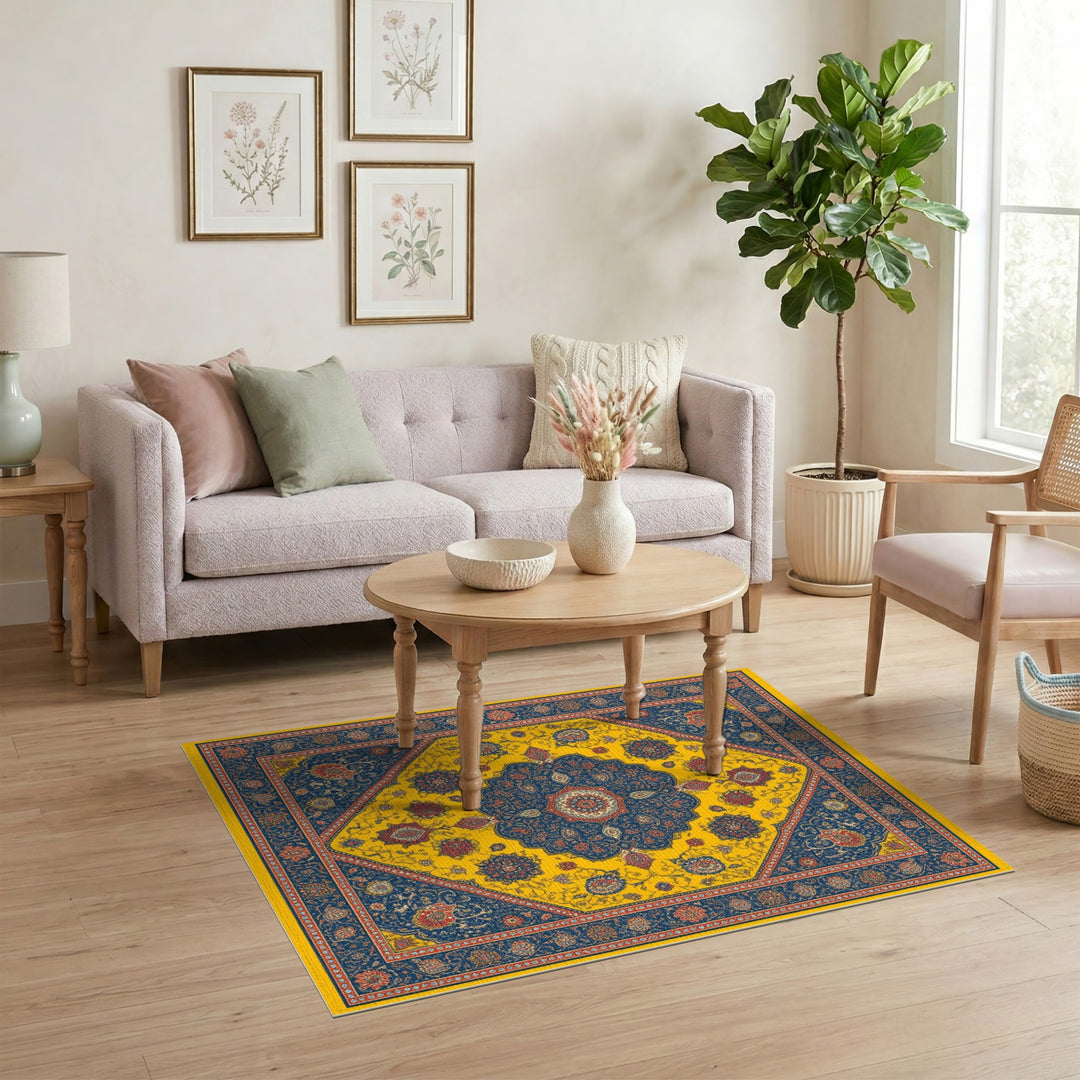Yellow Persian Medallion Traditional Persian Area Rug