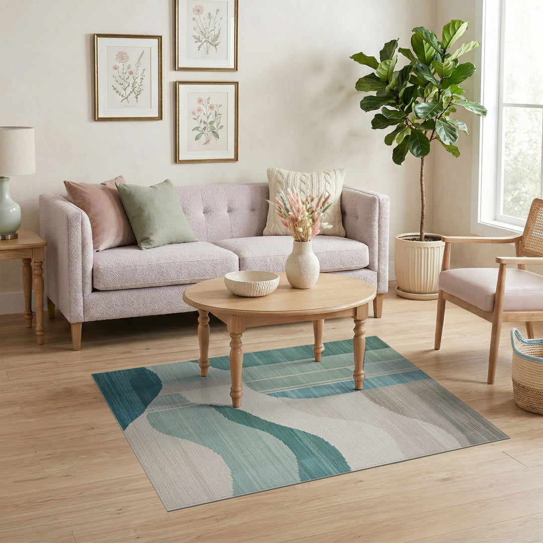 Blue Teal Wave Abstract Area Rug