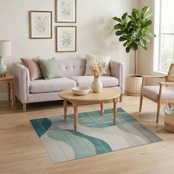 Blue Teal Wave Abstract Area Rug