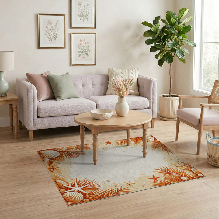 Orange Seashell Starfish Coastal Area Rug
