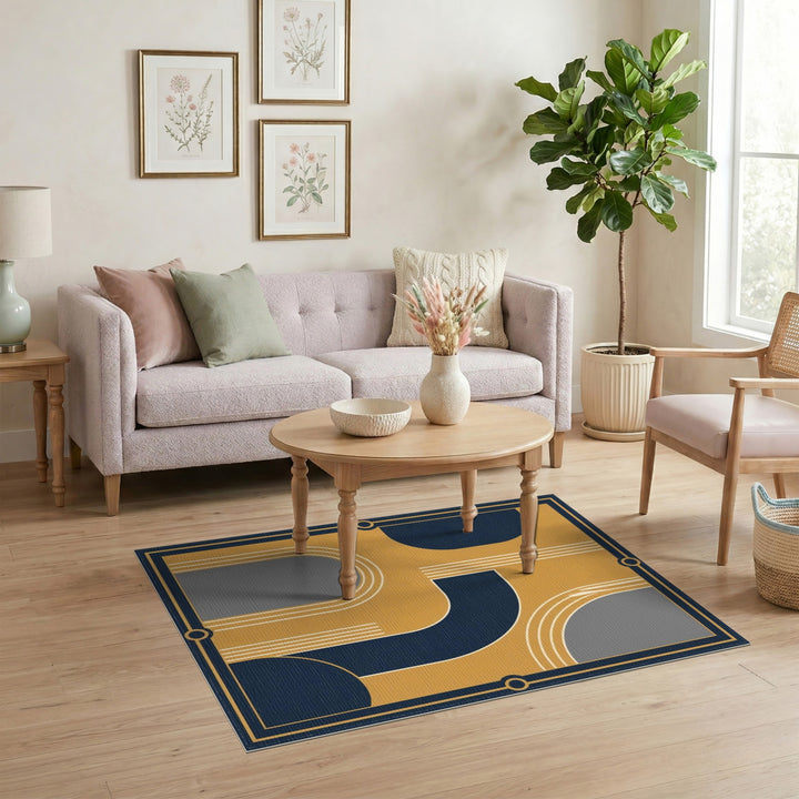 Navy and Gold Geometric Area Rug