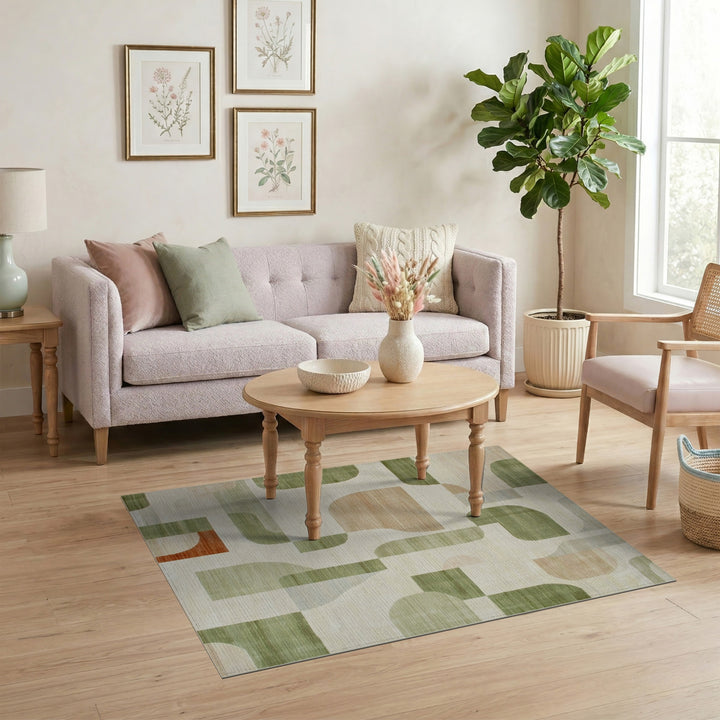 ODIKA Sage Green Abstract Area Rug