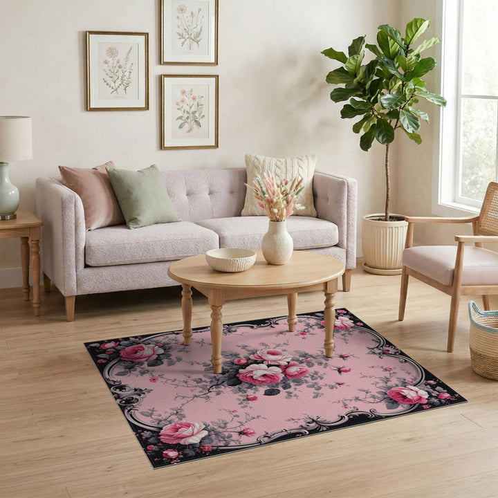 Pink Rose Ornate Floral Vintage Rug