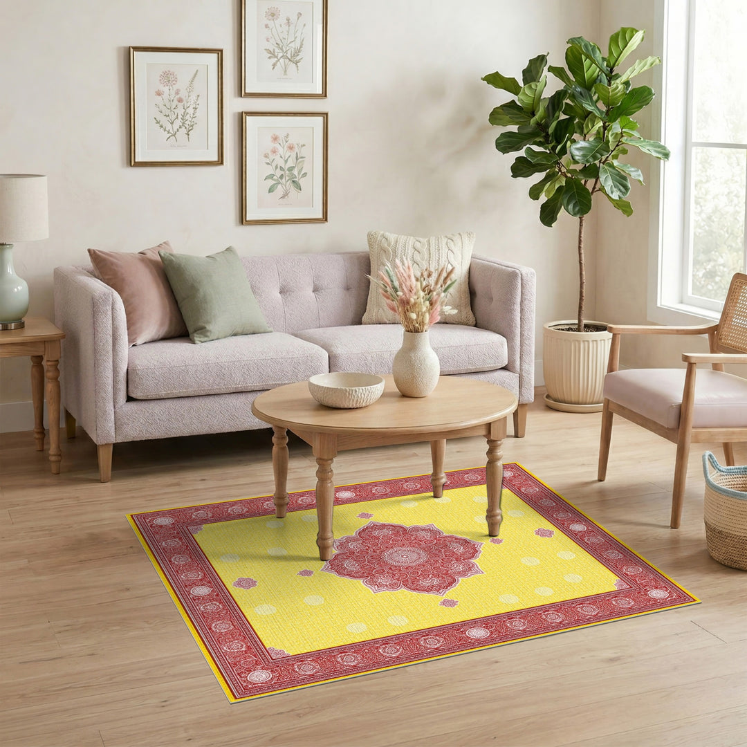 Yellow Red Mandala Floral Area Rug