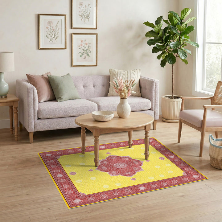 Yellow Red Mandala Floral Area Rug