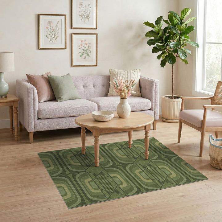 Green Layered Green Geometric Area Rug
