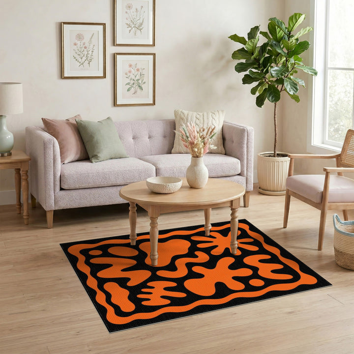 Orange Abstract Blob Washable Area Rug
