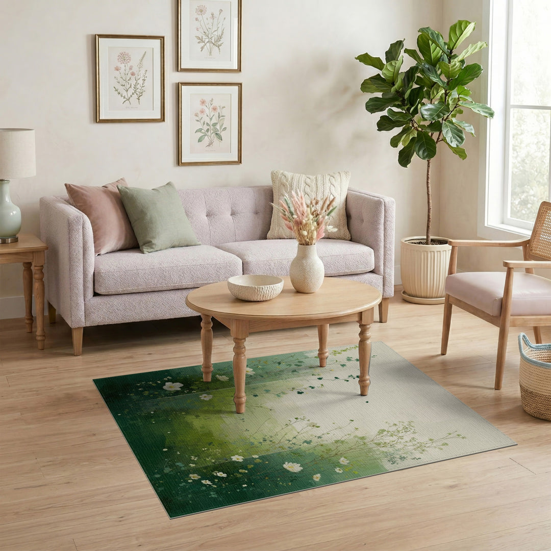 Green Meadow Floral Vintage Area Rug