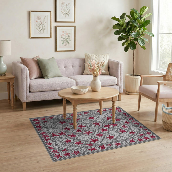 Red Geometric Modern Red Star Geometric Area Rug
