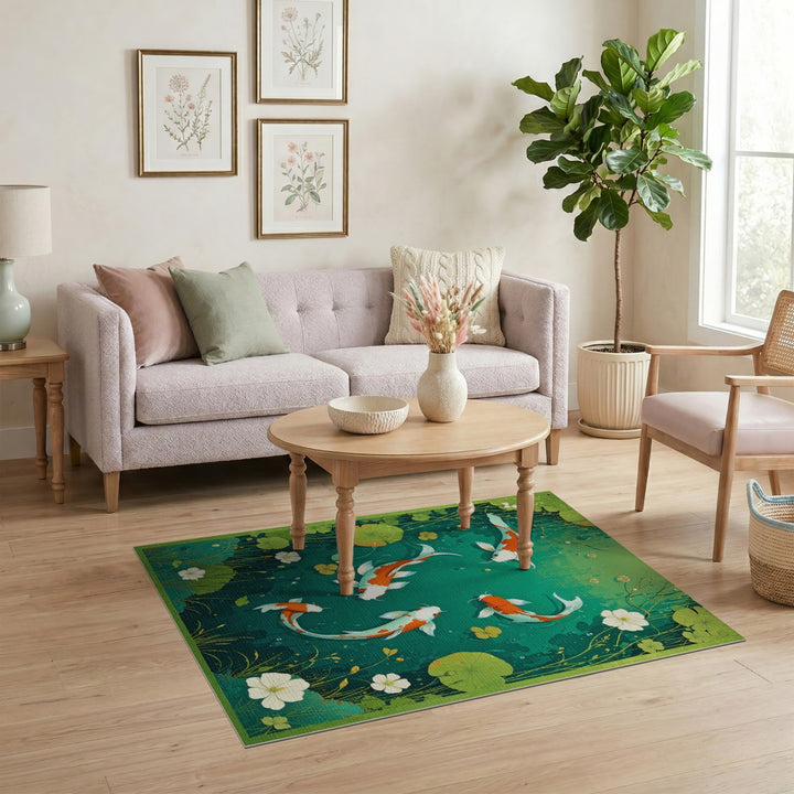 Koi Pond Green Washable Area Rug
