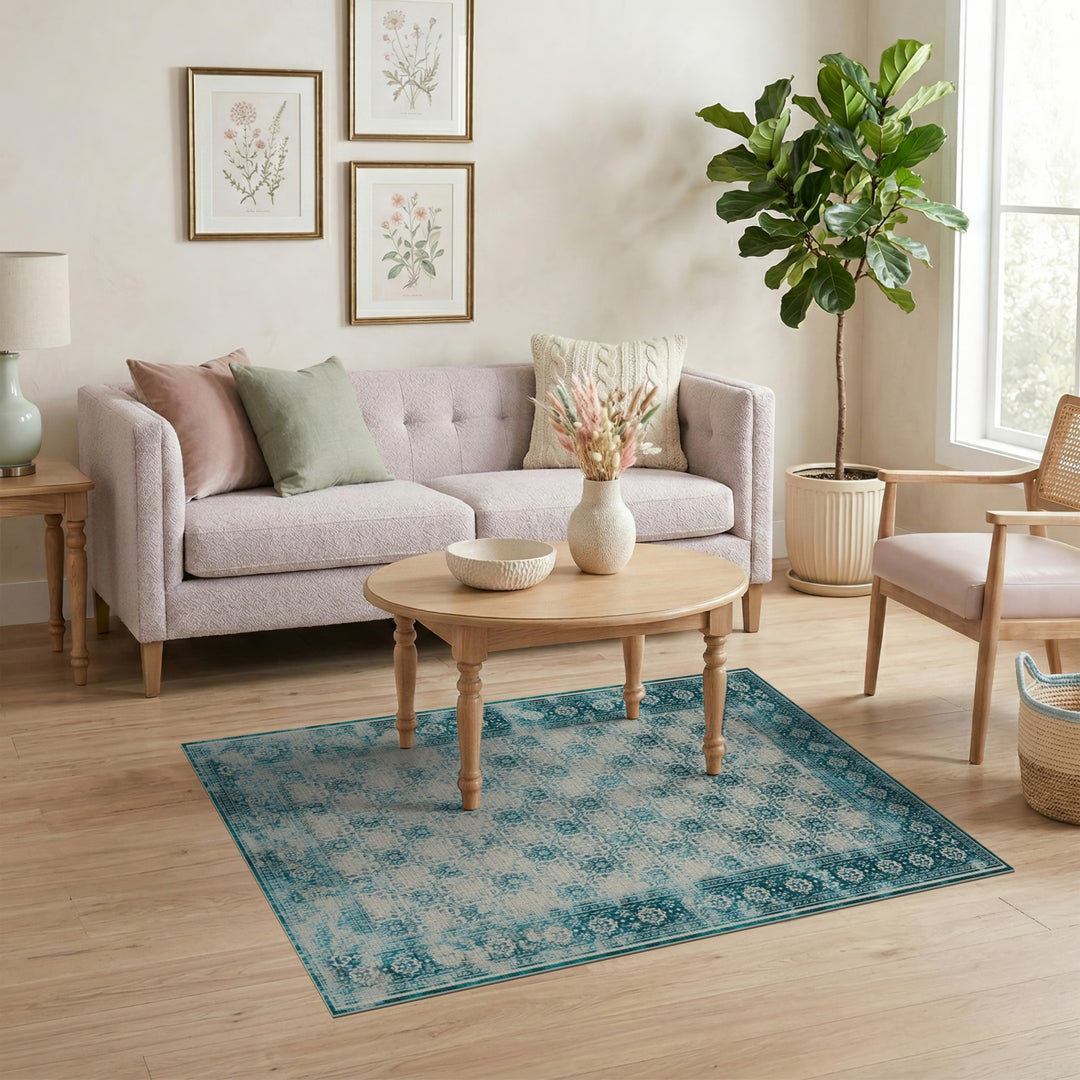 Distressed Vintage Teal Area Rug