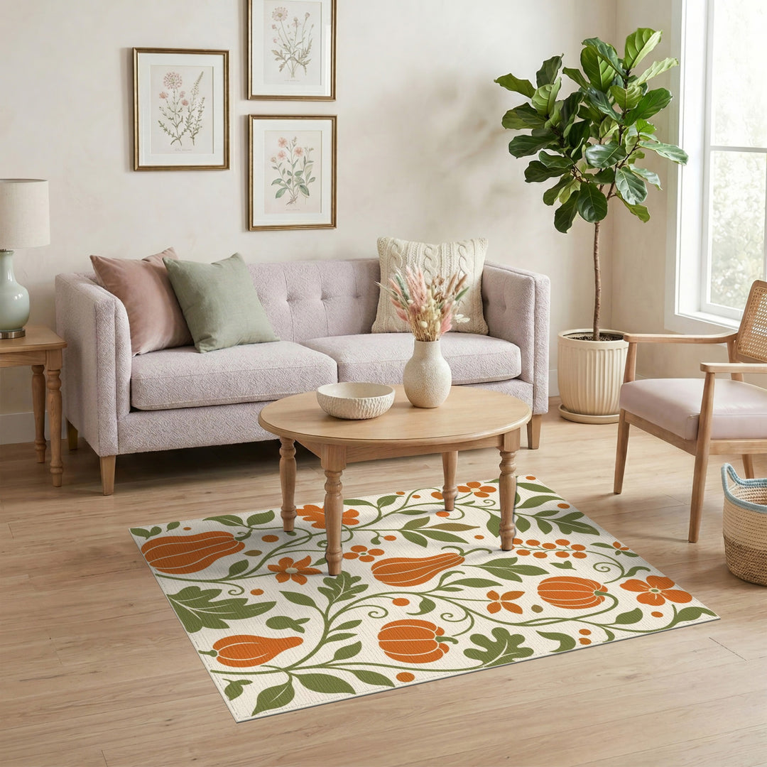 Fruit Pattern Orange Pumpkin Harvest Fruit Pattern Area Rug