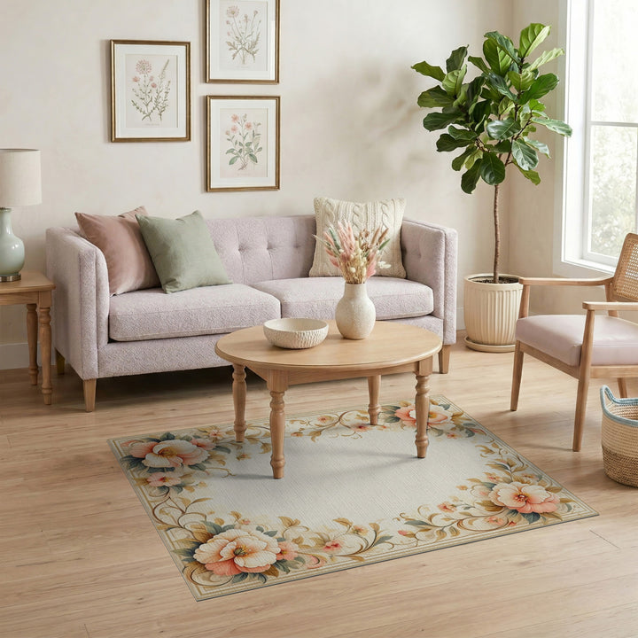 Pink Peony Floral Vintage Area Rug
