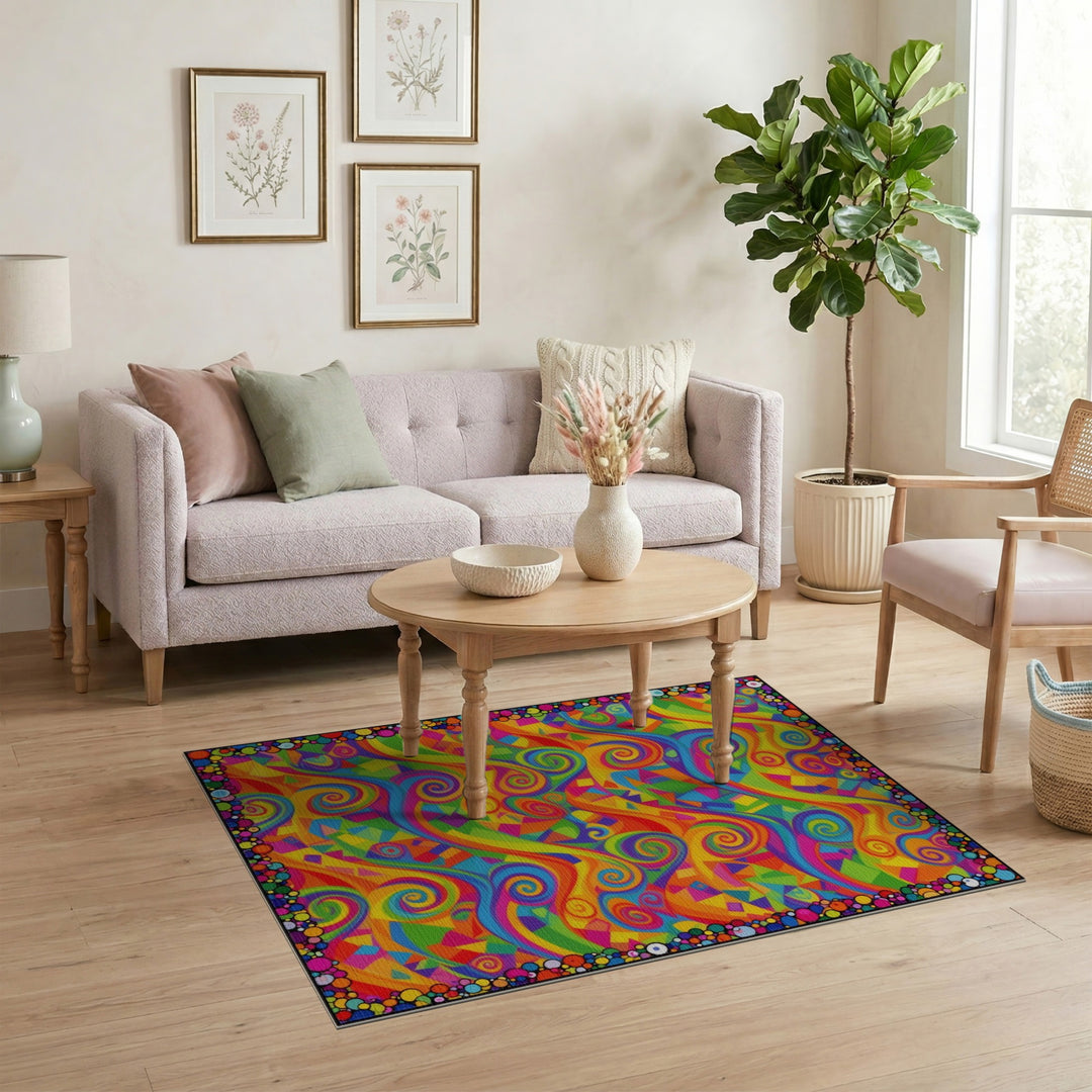Abstract Area Multi-color and Patterns Vibrant Rainbow Swirl Abstract Area Rug