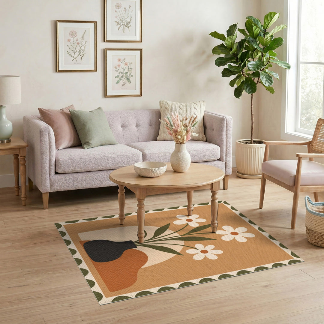 Vintage Floral Vase Brown Area Rug