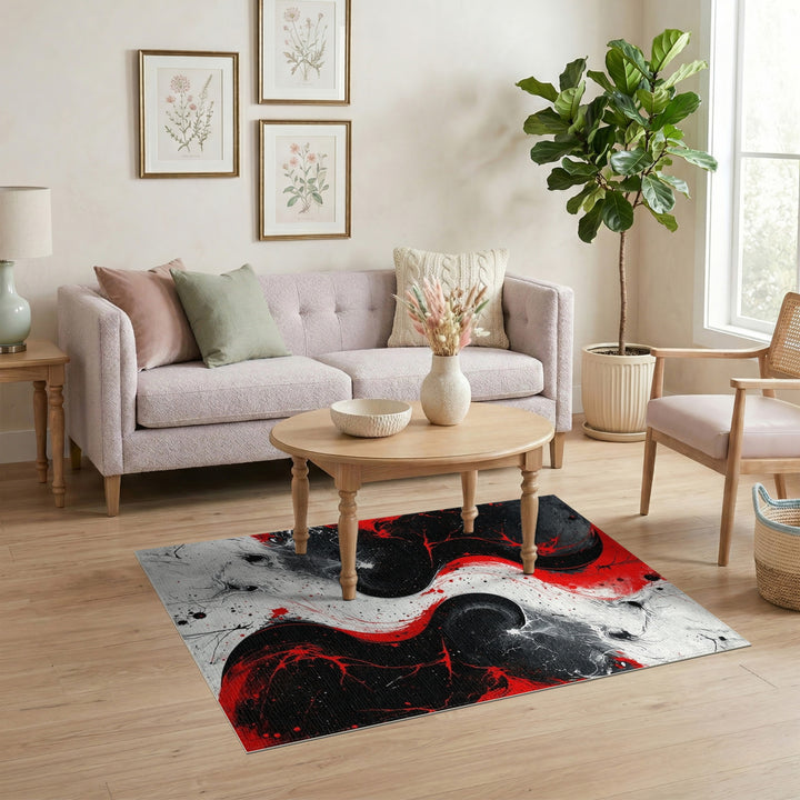 Bold Red Black Swirl Abstract Area Rug