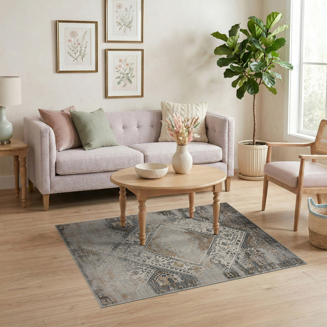 Grey Distressed Vintage Diamond Area Rug