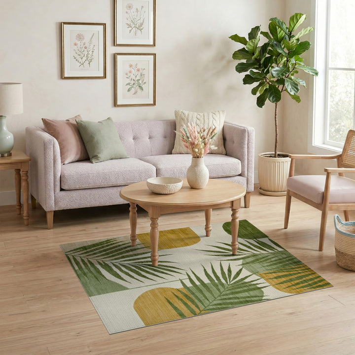 Green Palm Leaf Abstract Area Rug