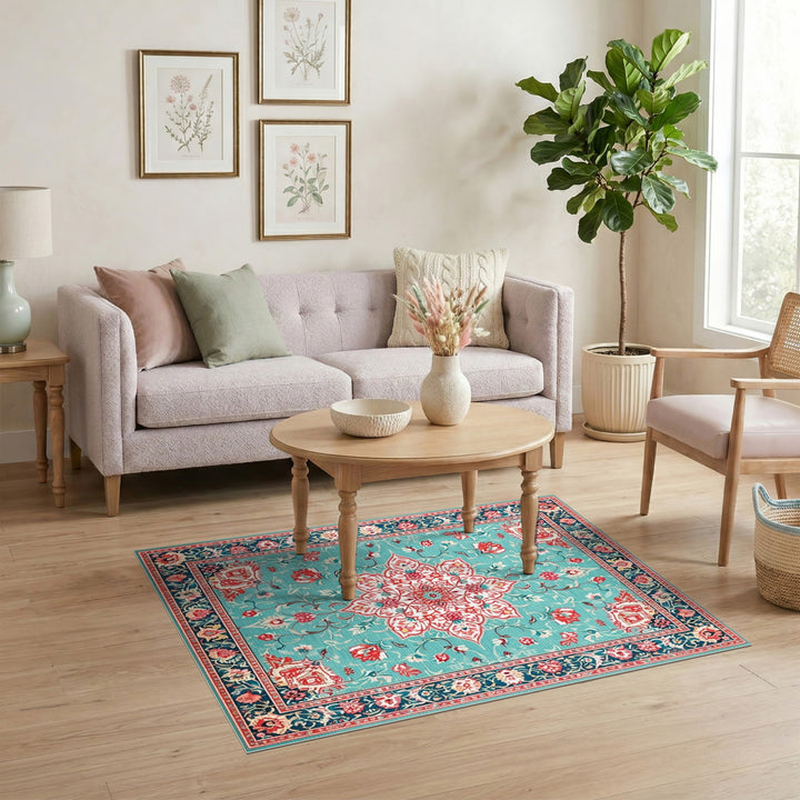 Medallion Teal Persian Floral Medallion Area Rug