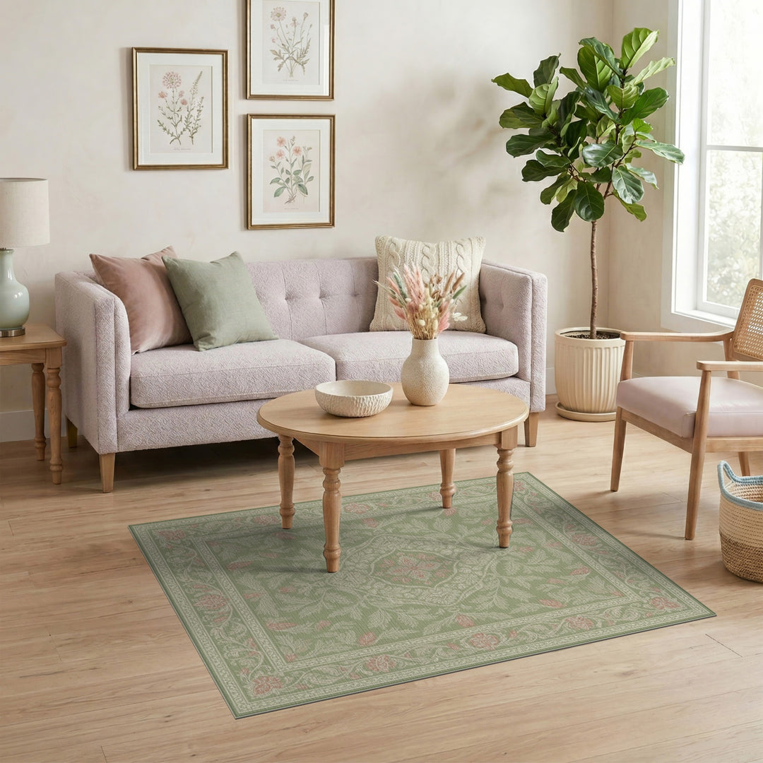 Sage Green Floral Vintage Area Rug