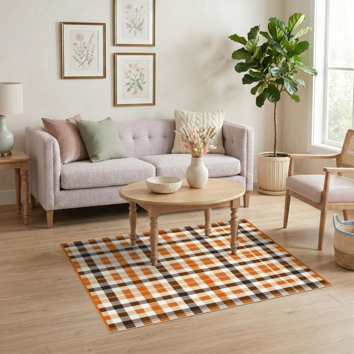 Orange Brown Checkered Area Rug