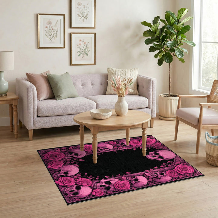Pink Roses and Skulls Area Rug