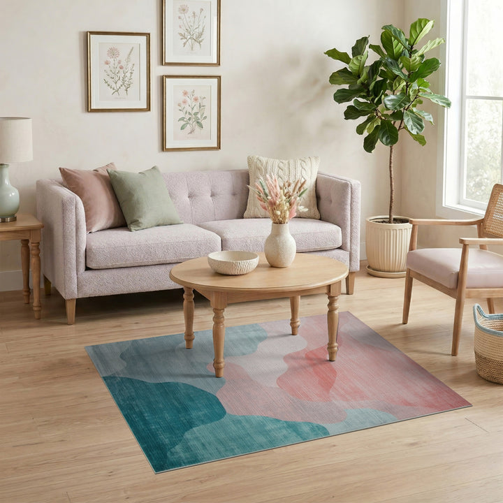Abstract Teal Coral Wave Area Rug