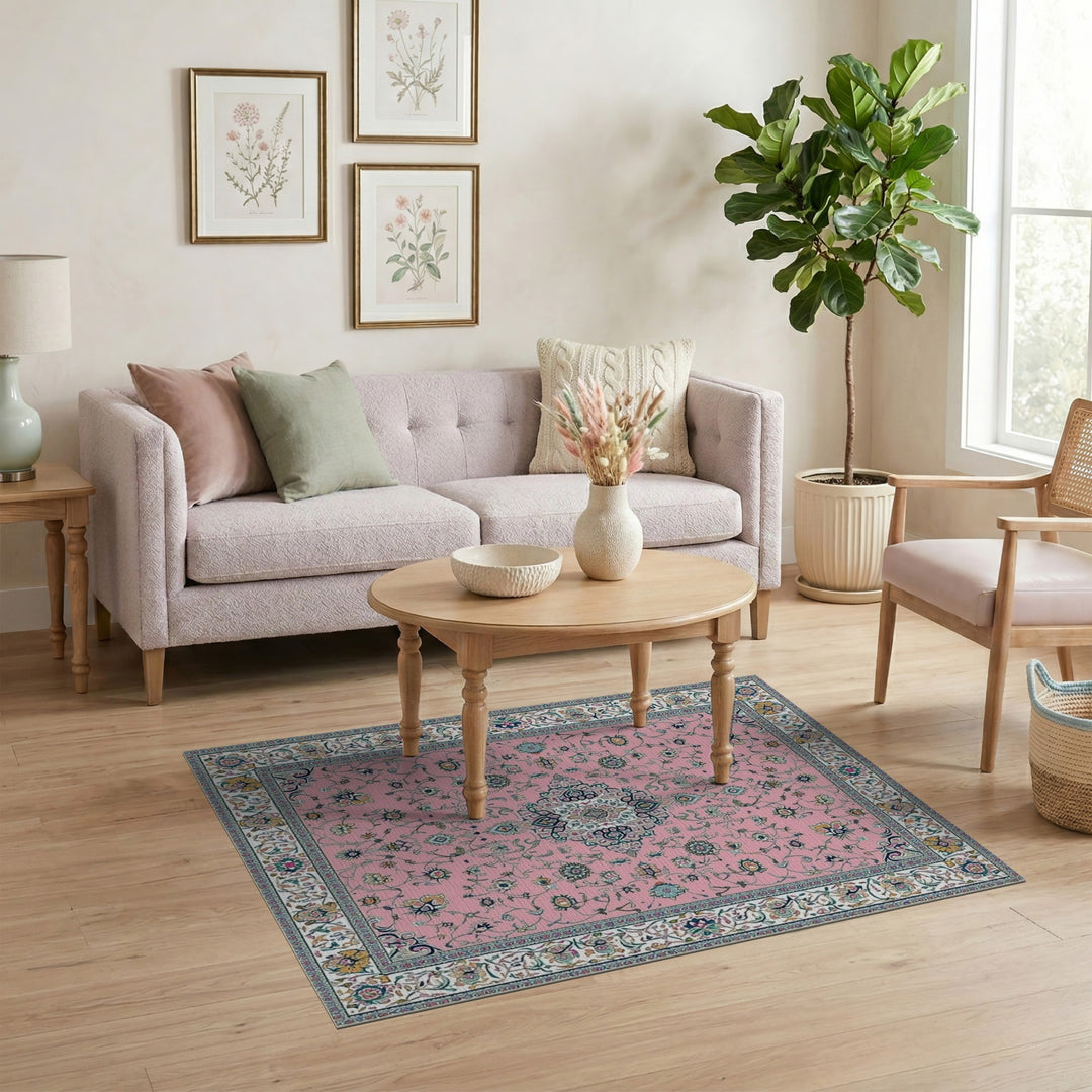 Pink Persian Floral Traditional Persian Area Rug