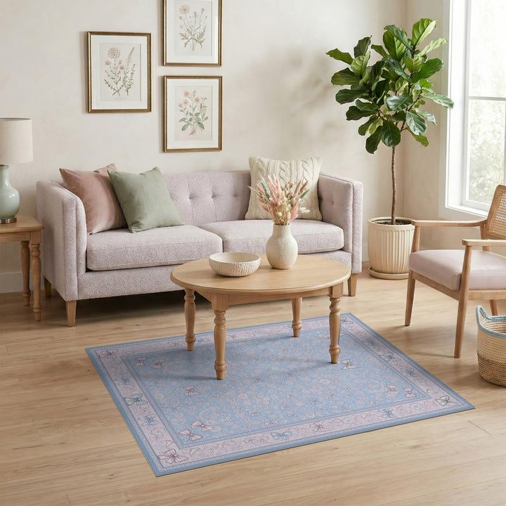 Pastel Blue Floral Bow Area Rug