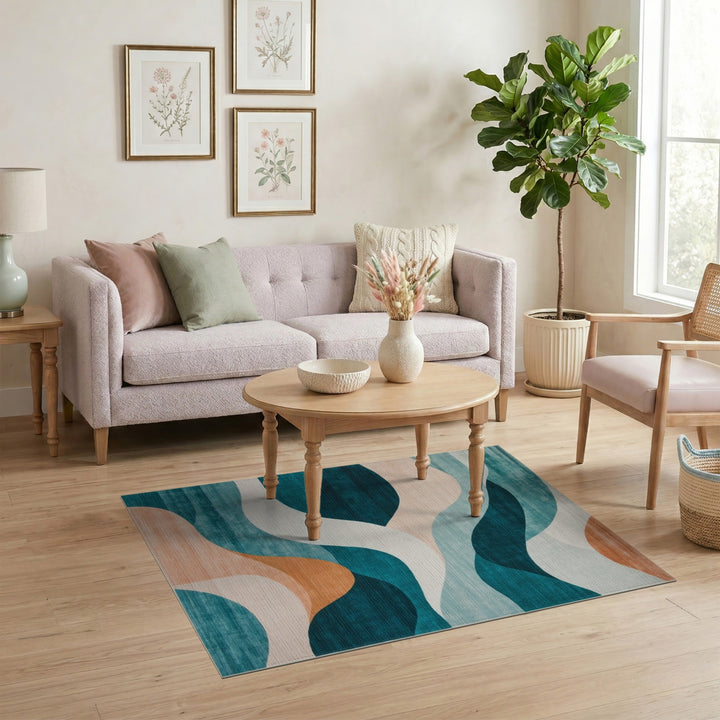 Abstract Area Wave Teal Abstract Wave Area Rug
