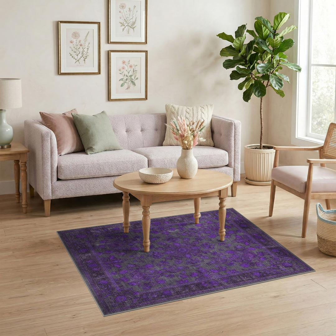 Purple Distressed Vintage Floral Area Rug