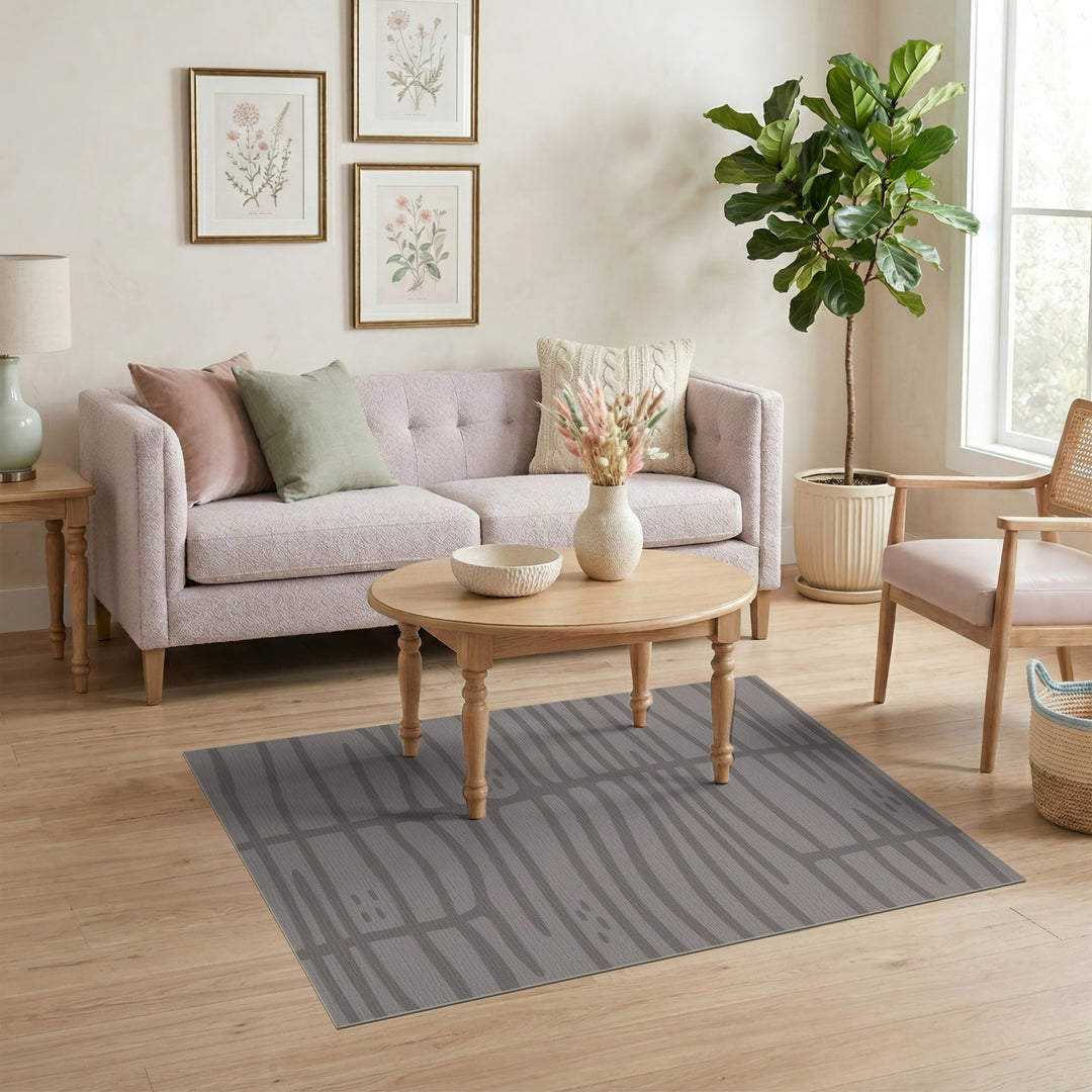 Grey Wavy Grid Area Rug