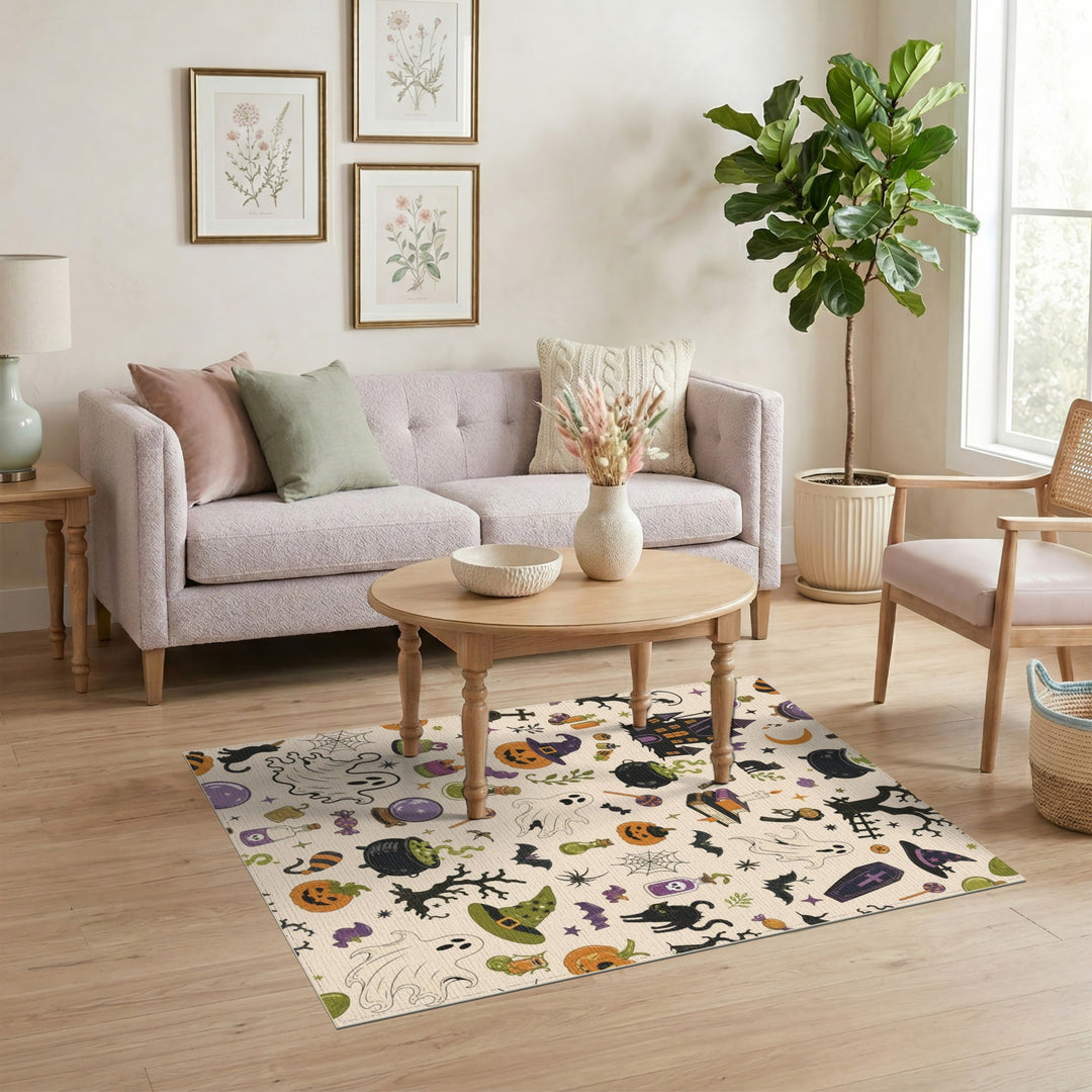 Halloween Spooky Icons Washable Area Rug