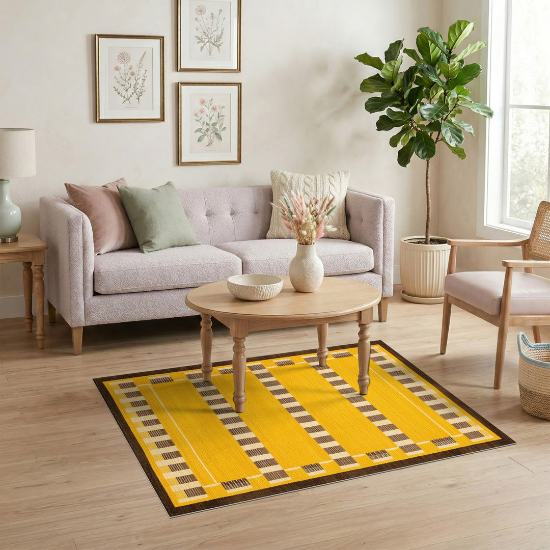 Yellow Geometric Checkered Area Rug