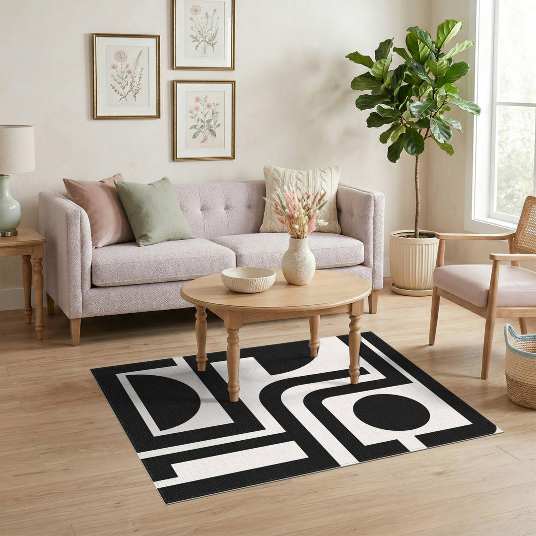 Black White Geometric Modern Area Rug