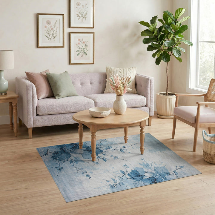 Blue Floral Vintage Washable Area Rug