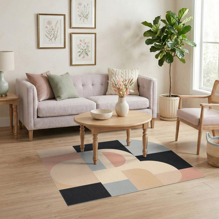 Beige Geometric Modern Area Rug