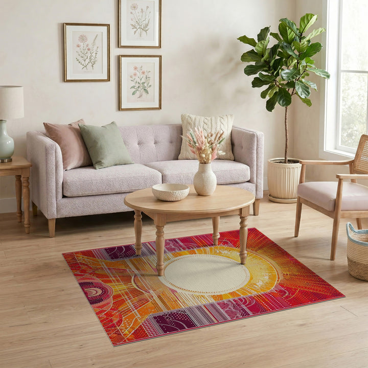 Radiant Sunburst Orange Geometric Rug