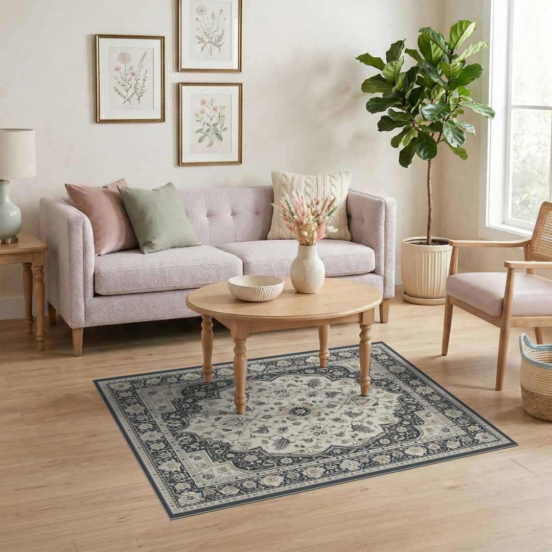 Black Ivory Persian Floral Medallion Area Rug