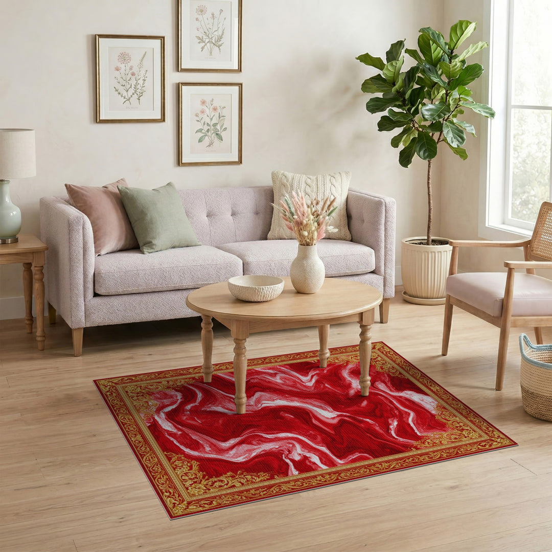 Red Marble Ornate Persian Area Rug