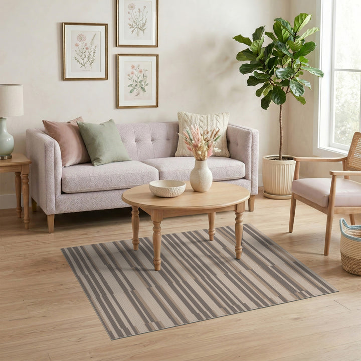 Brown Tan Striped Washable Area Rug