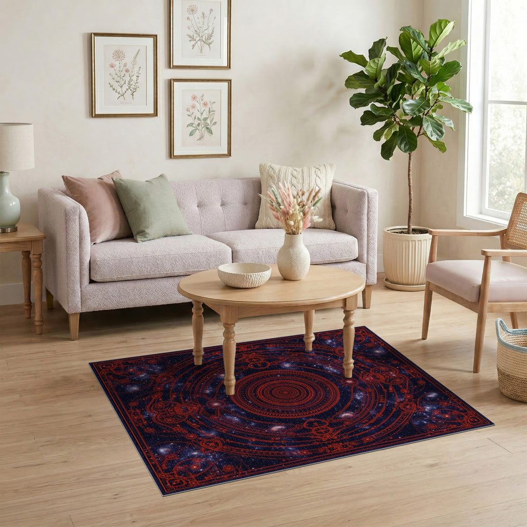 Red Celestial Mandala Area Rug