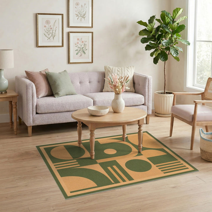 Abstract Green Geometric Abstract Area Rug