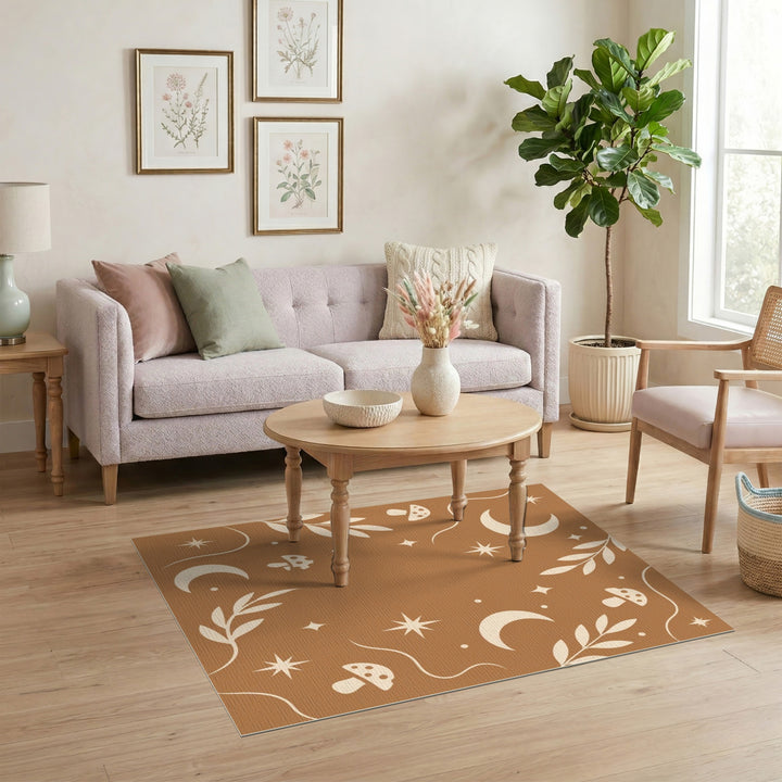 Boho Mushroom Moon Washable Area Rug