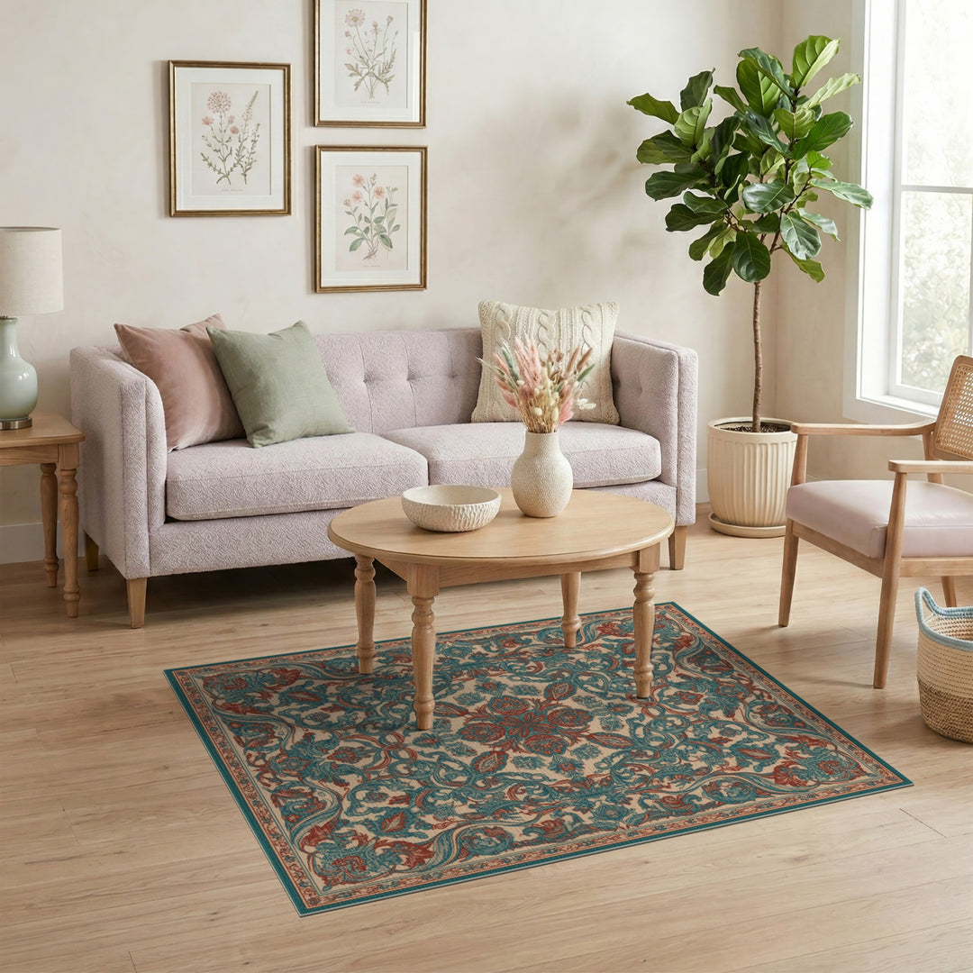 Blue Teal Persian Medallion Rug