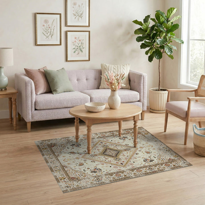 Beige Persian Medallion Area Rug