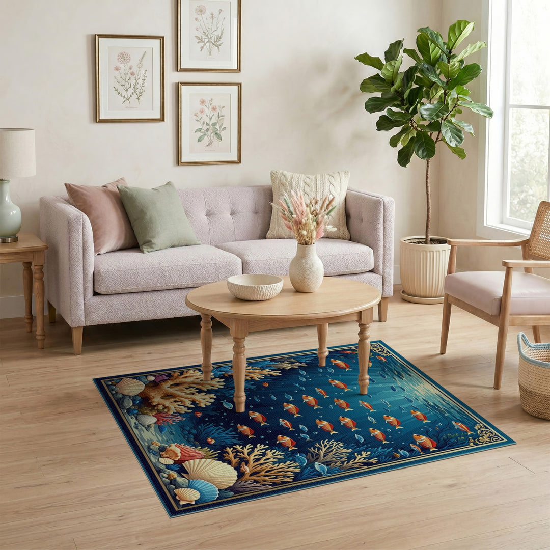 Coastal Underwater Fish Coral Area Rug
