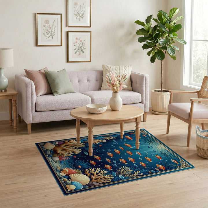 Coastal Underwater Fish Coral Area Rug