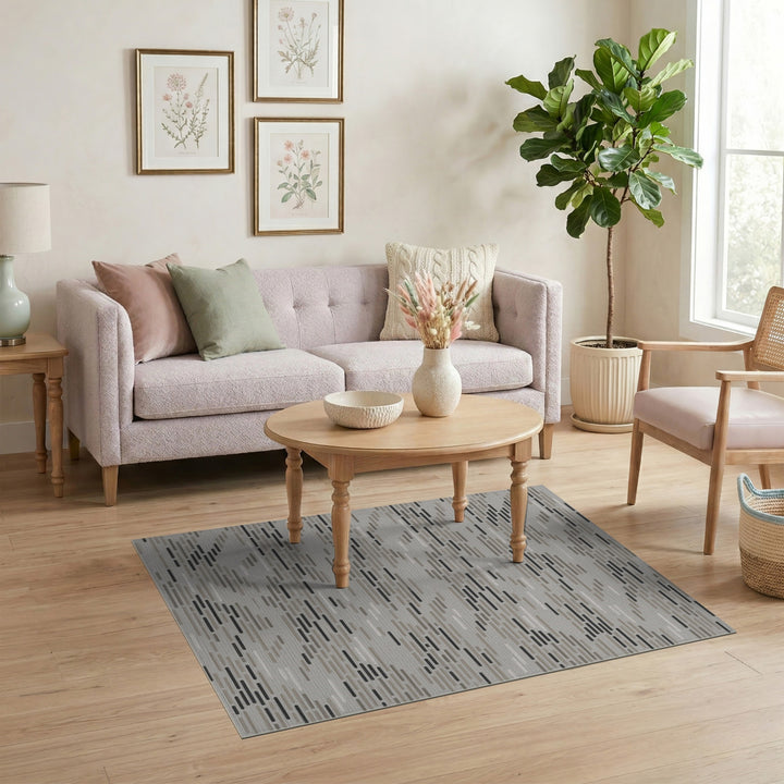 Grey Geometric Dashed Area Rug