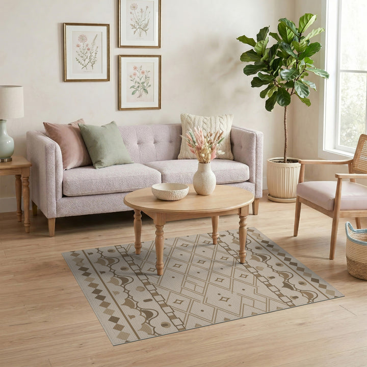 Beige Geometric Lattice Area Rug